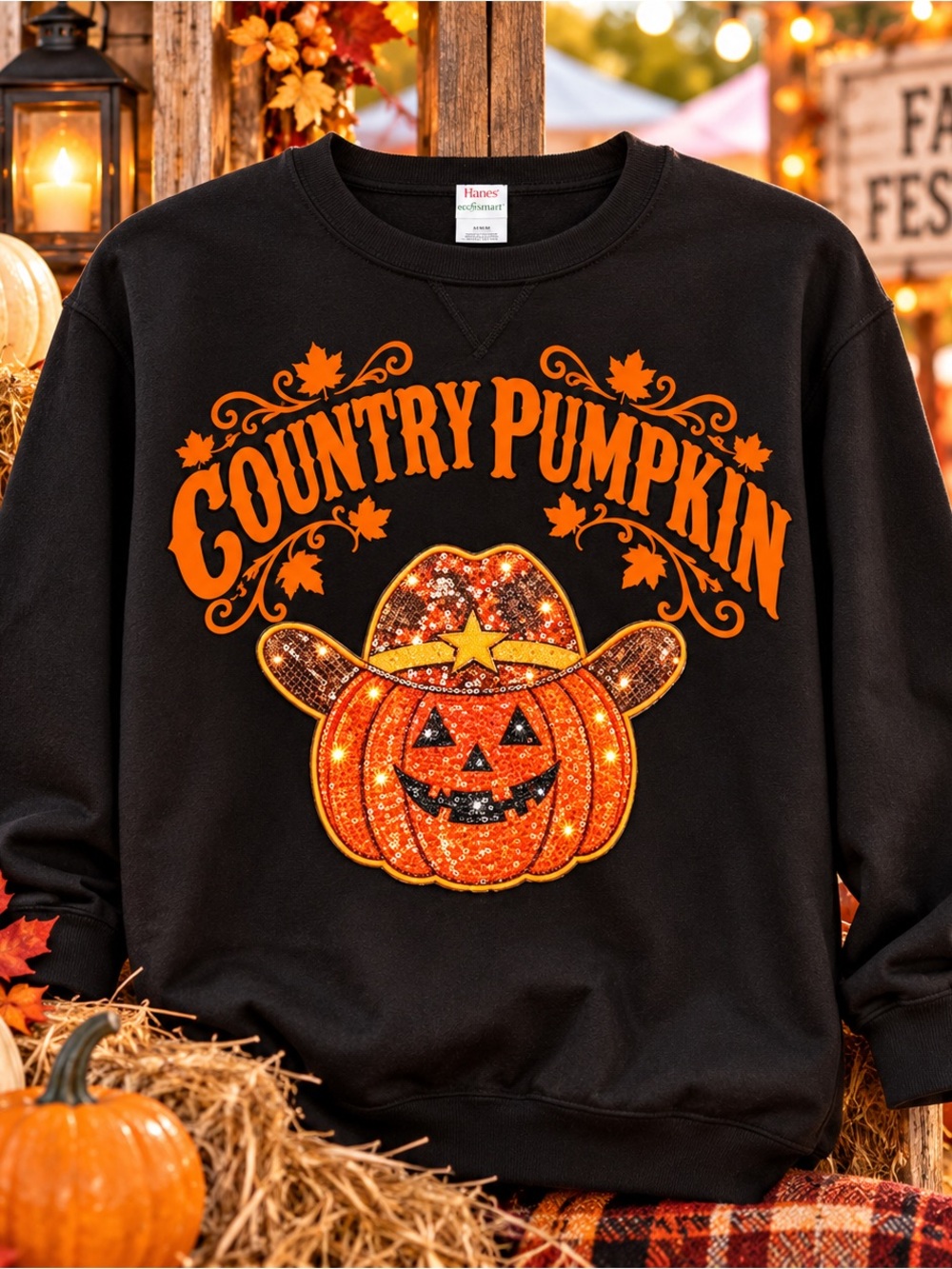 Country Pumpkin Graphic Sweatshirt in Black & Orange... ONLY 1 Available!